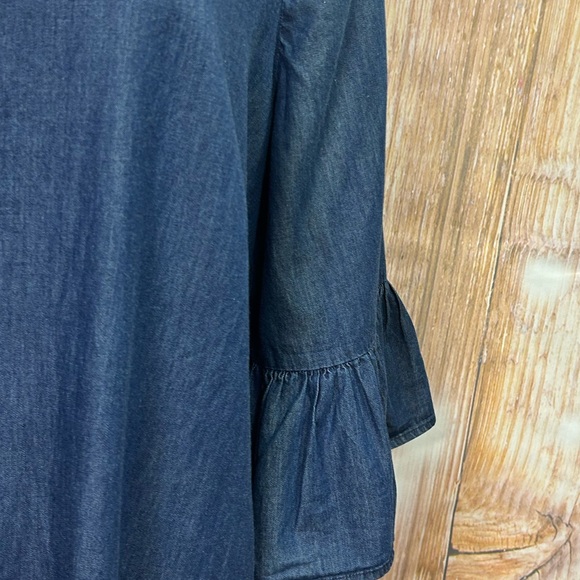 Eloquii Plus Size Ruffled Sleeve Chambray Shift Dress - Picture 3 of 9